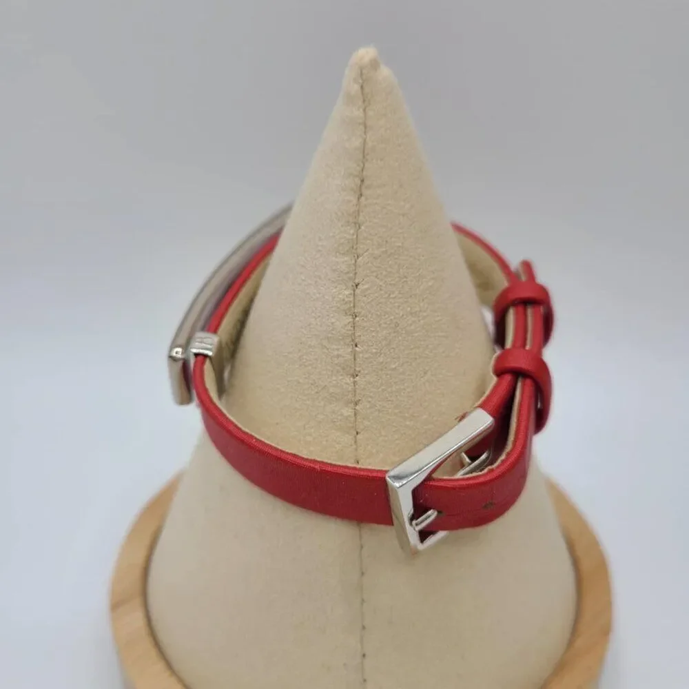 Bernaraud Limoges Porcelain Red Floral Red Leather Bracelet NWOT!